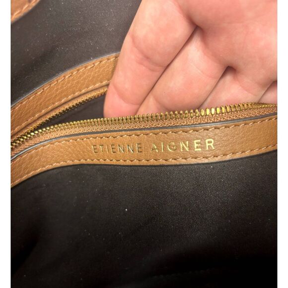 Etienne Aigner Colette Pebble Leather Shoulder Bag Toffee Dual Compartment - Picture 8 of 10